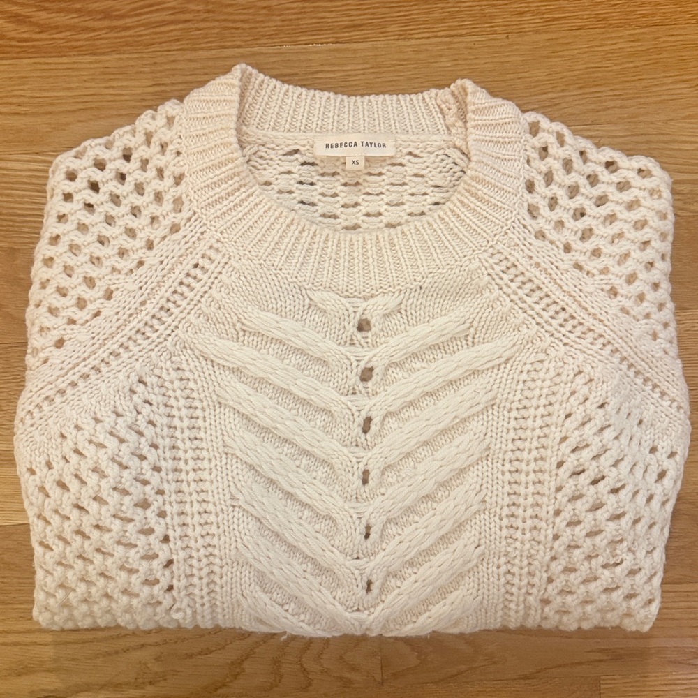 Rebecca Taylor fisherman sweater, size XS, cream, EUC